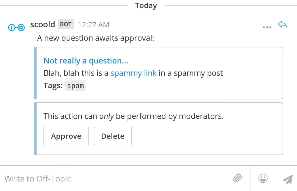 Integration screenshot - Approve questions and answers without leaving the channel