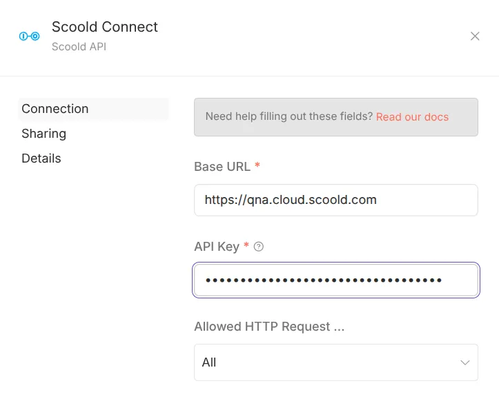 Integration screenshot - One-click connection to any Scoold instance