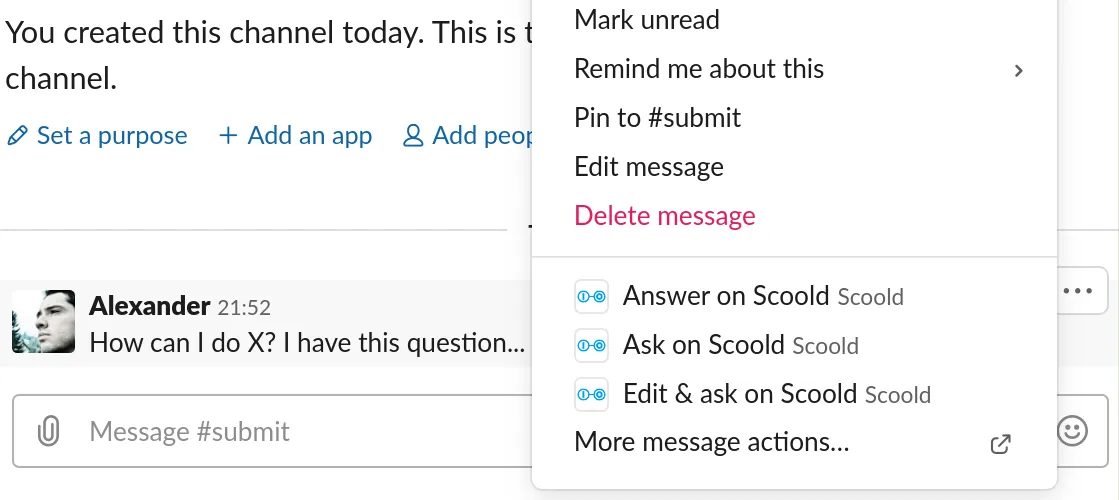 Integration screenshot - Create questions and answers instantly from Slack