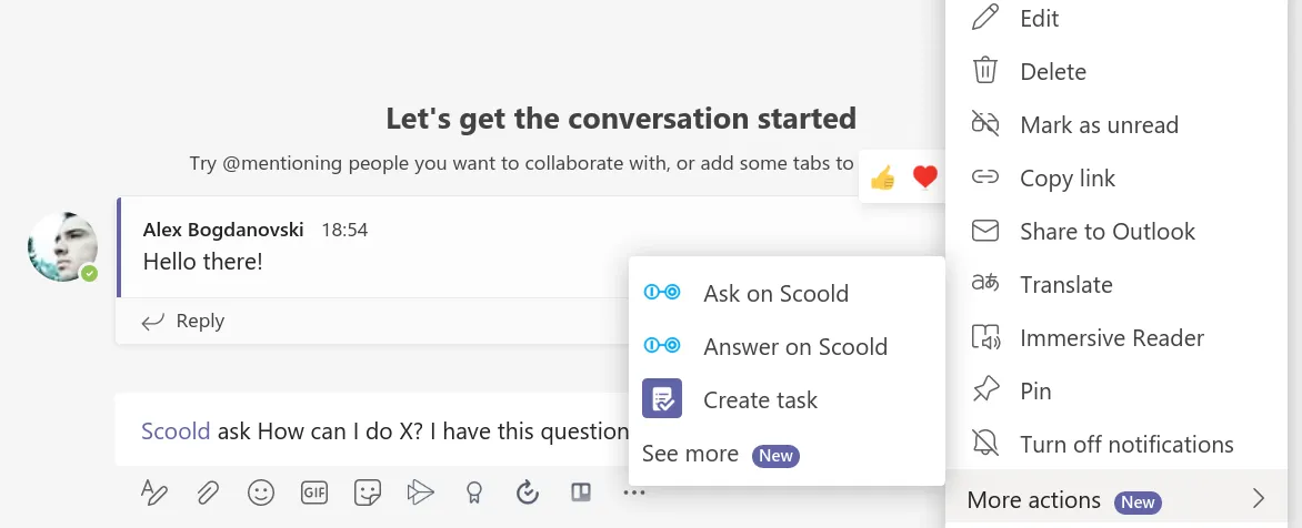 Integration screenshot - Create questions and answers instantly from Microsoft Teams
