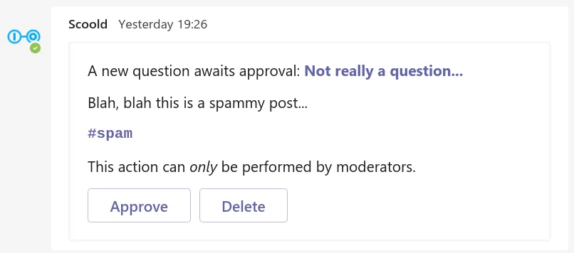 Integration screenshot - Approve questions and answers without leaving the channel
